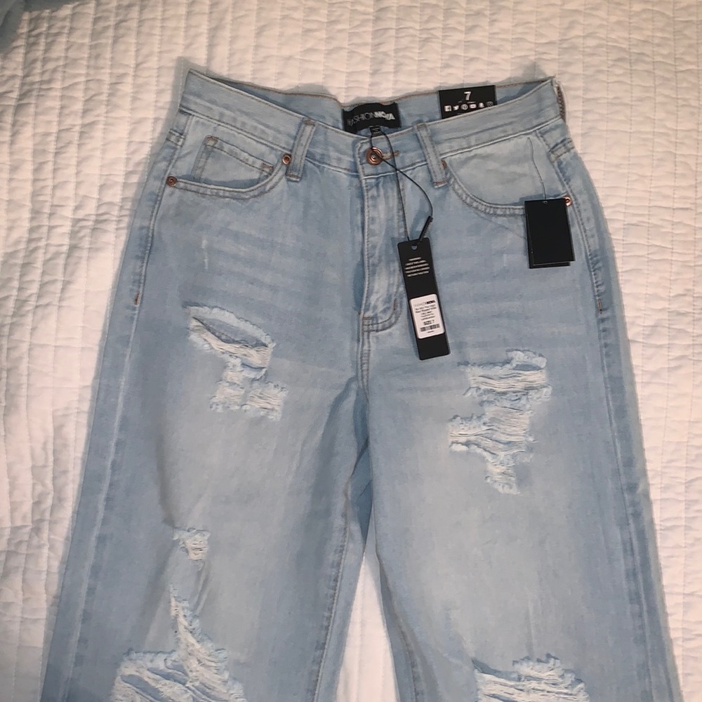 High rise ripped wide leg jeans